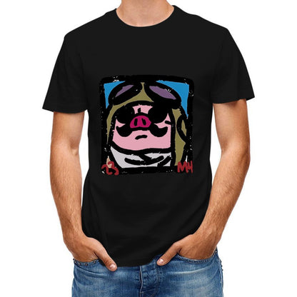 Inkmay Casual Cotton T-shirt Cartoon Pig Wearing Sunglasses And Hat Unisex T-shirt