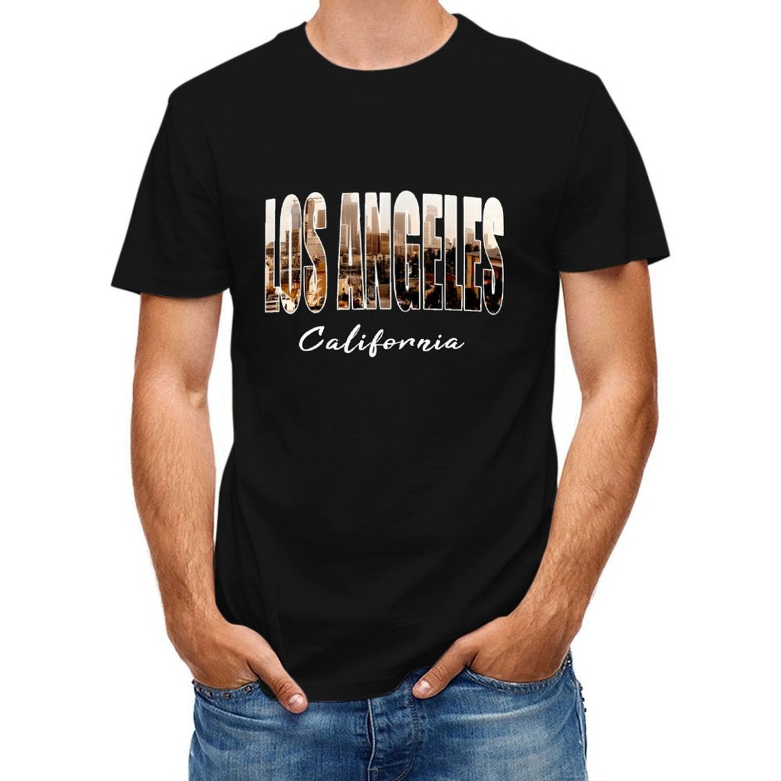 Inkmay Casual  Cotton T-shirt Los Angeles California Skyline Art Print Unisex T-shirtEverydayTee Lifestyle T-Shirt