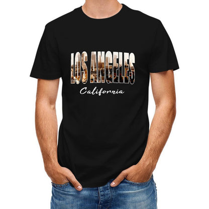 Inkmay Casual  Cotton T-shirt Los Angeles California Skyline Art Print Unisex T-shirtEverydayTee Lifestyle T-Shirt