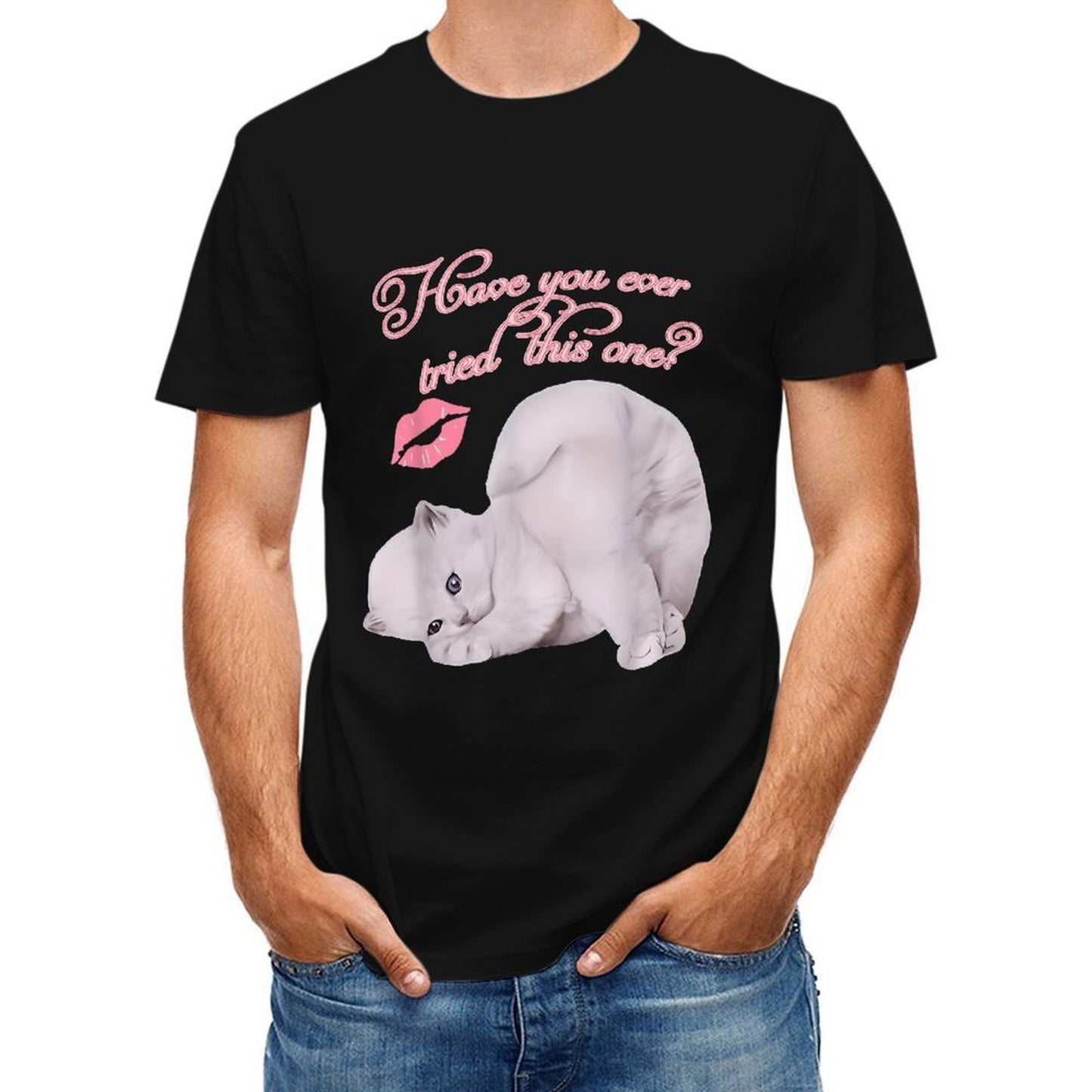Inkmay Casual Cotton T-shirt Cute Cat With Kiss Mark Unisex T-shirtRelaxed Long Lasting T-Shirt