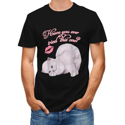 Inkmay Casual Cotton T-shirt Cute Cat With Kiss Mark Unisex T-shirtRelaxed Long Lasting T-Shirt