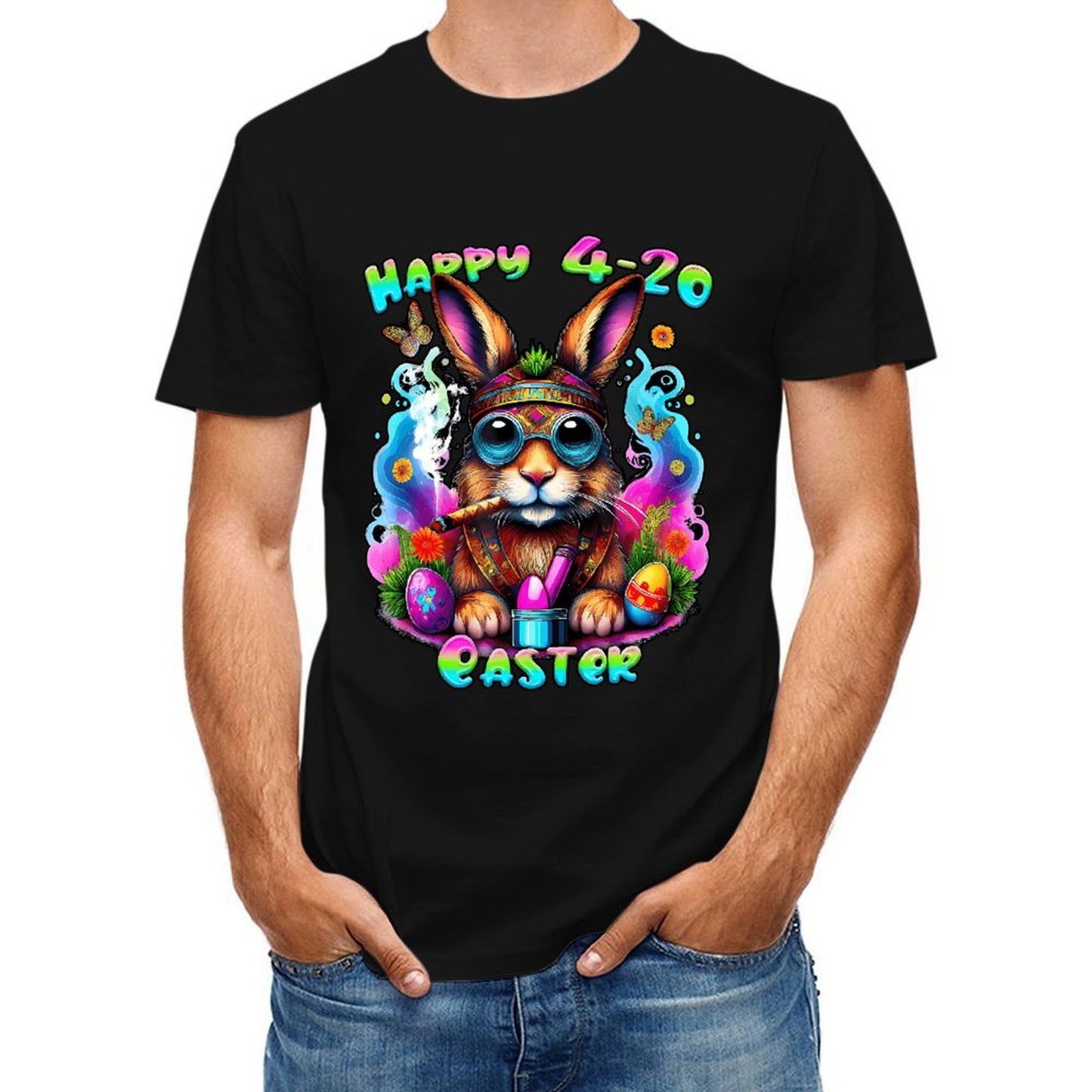 Inkmay Casual  Cotton T-shirt Happy 4 20 Easter Bunny Design Unisex T-shirtCoreLine ActiveStyle T-Shirt