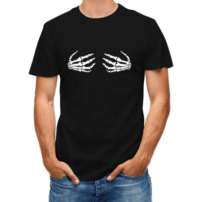 Inkmay Casual Cotton T-shirt Skeleton Hands Pattern Print Design Art Unisex T-shirtStrong Heat-Transfer T-Shirt