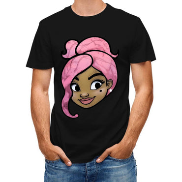 Inkmay Casual Cotton T-shirt Pink Hair With Swirls And Highlights Unisex T-shirtDaily ClassicSeries T-Shirt