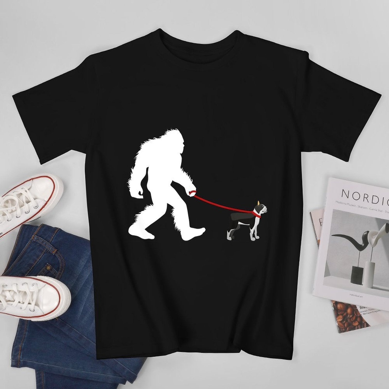 Inkmay Casual  Cotton T-shirt Cute French Bulldog Lying Down Playfully Unisex T-shirtPrinted Soft T-Shirt