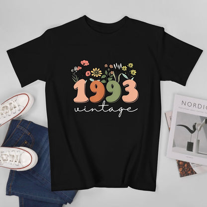 Inkmay Casual  Cotton T-shirt Vintage Floral Numbers On Black Background Unisex T-shirtTrueFit Recycled T-Shirt