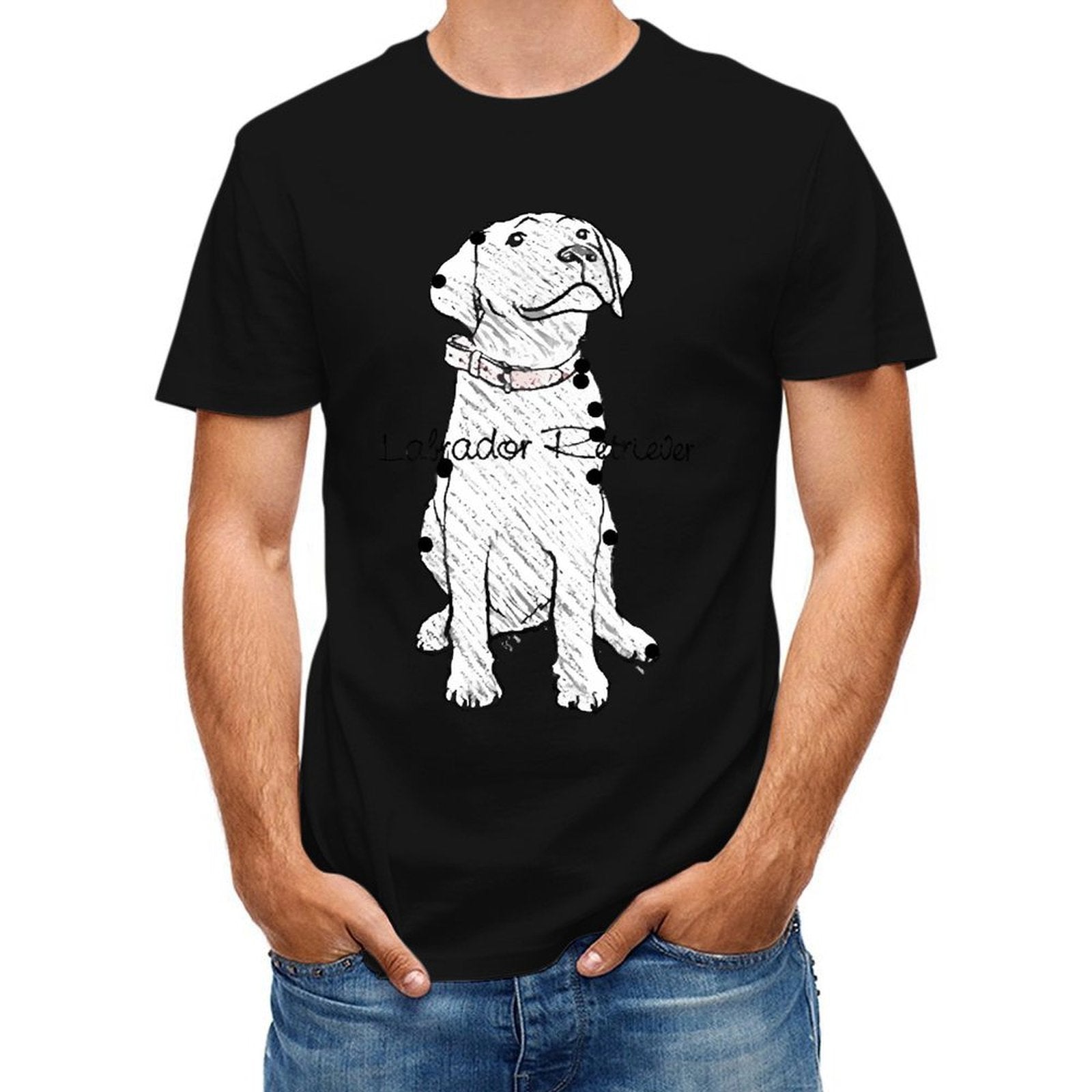 Inkmay Casual Cotton T-shirt Black And White Dog Pattern Print Unisex T-shirtEco-Conscious Smooth Feel T-Shirt