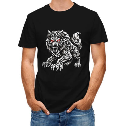 Inkmay Casual  Cotton T-shirt Fierce Wolf Tribal Artwork Design Prints Unisex T-shirtNeutral On-Demand T-Shirt