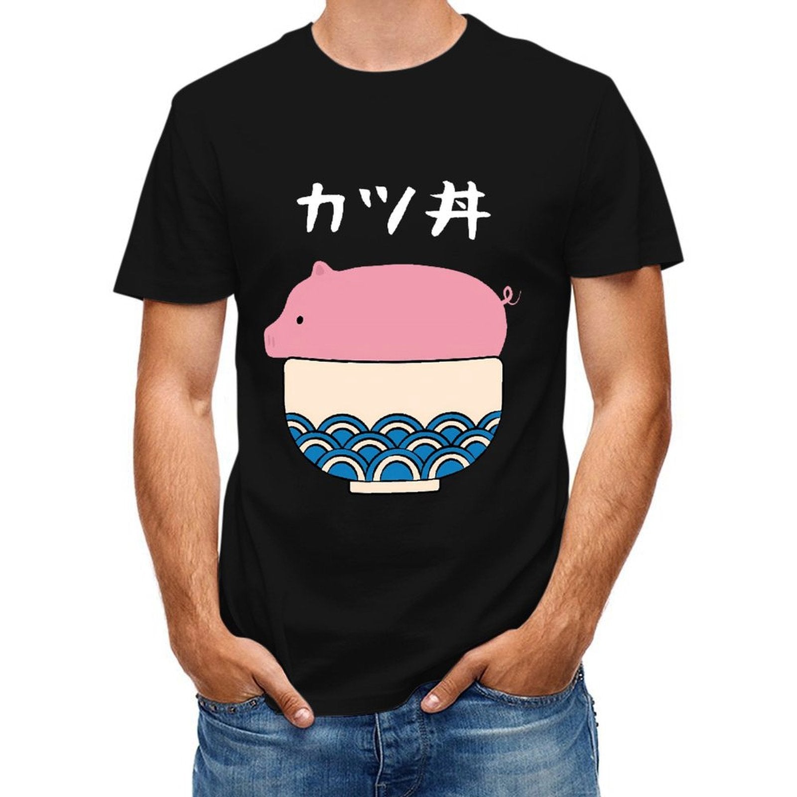 Inkmay Casual Cotton T-shirt Pink Background With Blue Waves Unisex T-shirtBold Active T-Shirt