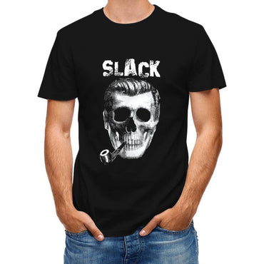 Inkmay Casual  Cotton T-shirt Skull Pattern Print With Slack Text Unisex T-shirtPrint-Ready Cotton T-Shirt