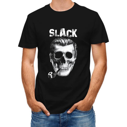 Inkmay Casual  Cotton T-shirt Skull Pattern Print With Slack Text Unisex T-shirtPrint-Ready Cotton T-Shirt