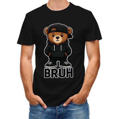 Inkmay Casual Cotton T-shirt Bruh Bear Wearing Black Streetwear Unisex T-shirtBatch-Printed ClassicLine T-Shirt