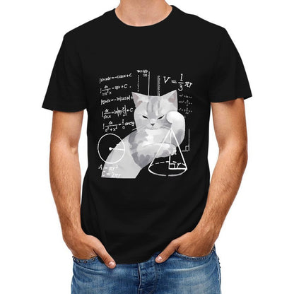 Inkmay Casual Cotton T-shirt Mathematical Cat With Geometric Shapes Unisex T-shirtAllSeason Comfort T-Shirt