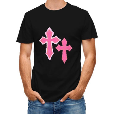 Inkmay Casual Cotton T-shirt Pink Crosses With Fuzzy Edges Unisex T-shirtStudio TimelessStyle T-Shirt
