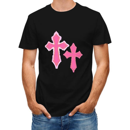 Inkmay Casual Cotton T-shirt Pink Crosses With Fuzzy Edges Unisex T-shirtStudio TimelessStyle T-Shirt