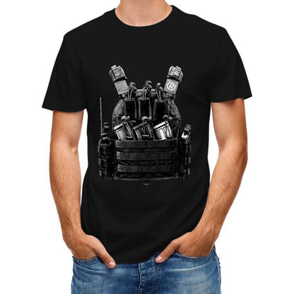 Inkmay Casual Cotton T-shirt Tactical Vest With Various Pouches Attached Unisex T-shirtSolid Sleek T-Shirt
