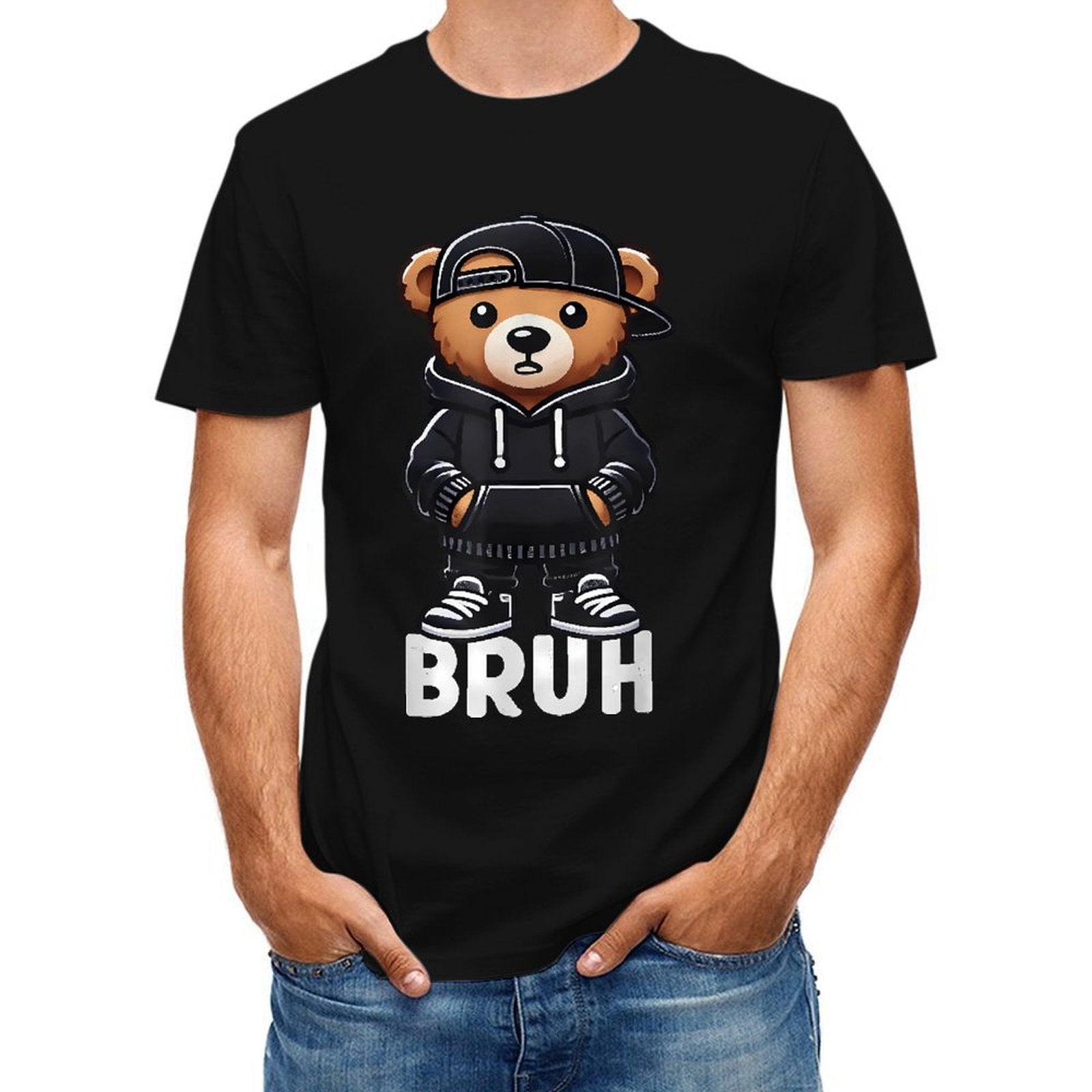 Inkmay Casual Cotton T-shirt Stylish Teddy Bear Wearing Urban Outfit Unisex T-shirtSmooth Feel Everyday T-Shirt