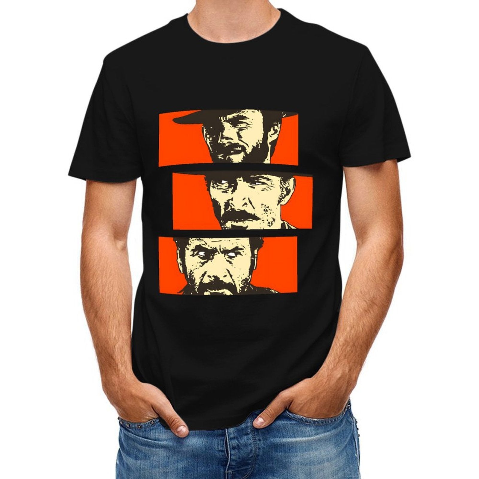 Inkmay Casual Cotton T-shirt Bold Orange Background With Face Prints Unisex T-shirtPocket Tee Relaxed T-Shirt