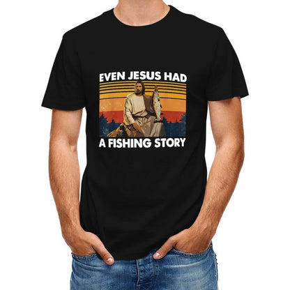 Inkmay Casual  Cotton T-shirt Jesus Holding Fish Over Sunset Background Unisex T-shirtSoft-Touch Simple T-Shirt