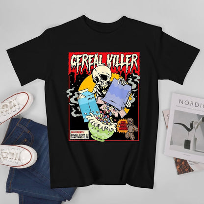 Inkmay Casual  Cotton T-shirt Cereal Killer With Skull And Milk Unisex T-shirtPromotional Relaxed T-Shirt