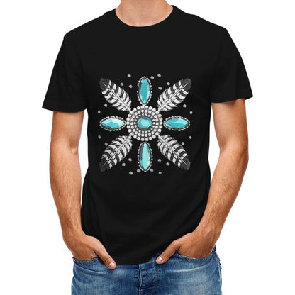 Inkmay Casual Cotton T-shirt Feather And Gemstone Pattern Design Artwork Unisex T-shirt