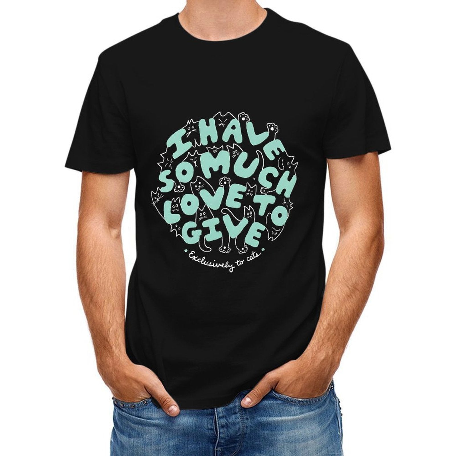 Inkmay Casual  Cotton T-shirt Cats Pattern With Love Text Design Unisex T-shirtClean Classic Fit T-Shirt