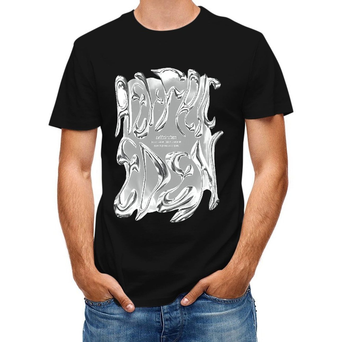 Inkmay Casual Cotton T-shirt Abstract Silver Flame Design Artwork Print Unisex T-shirtStreetStyle Batch-Printed T-Shirt