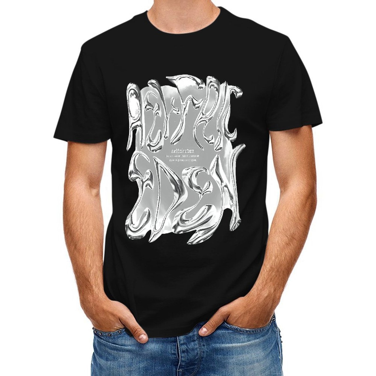 Inkmay Casual Cotton T-shirt Abstract Silver Flame Design Artwork Print Unisex T-shirtStreetStyle Batch-Printed T-Shirt