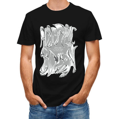 Inkmay Casual Cotton T-shirt Abstract Silver Flame Design Artwork Print Unisex T-shirtStreetStyle Batch-Printed T-Shirt