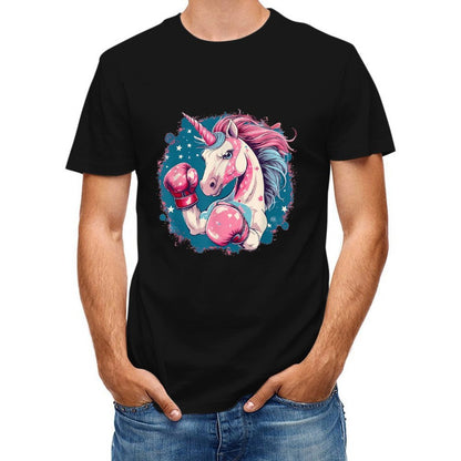 inkmay-casual-cotton-t-shirt-boxing-unicorn-with-pink-mane-unisex-t-shirt