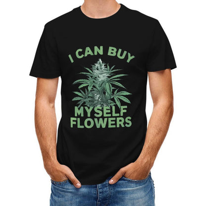 Inkmay Casual  Cotton T-shirt Cannabis Plant With Text Overlay Design Unisex T-shirtRelaxed Fit Fade-Resistant T-Shirt