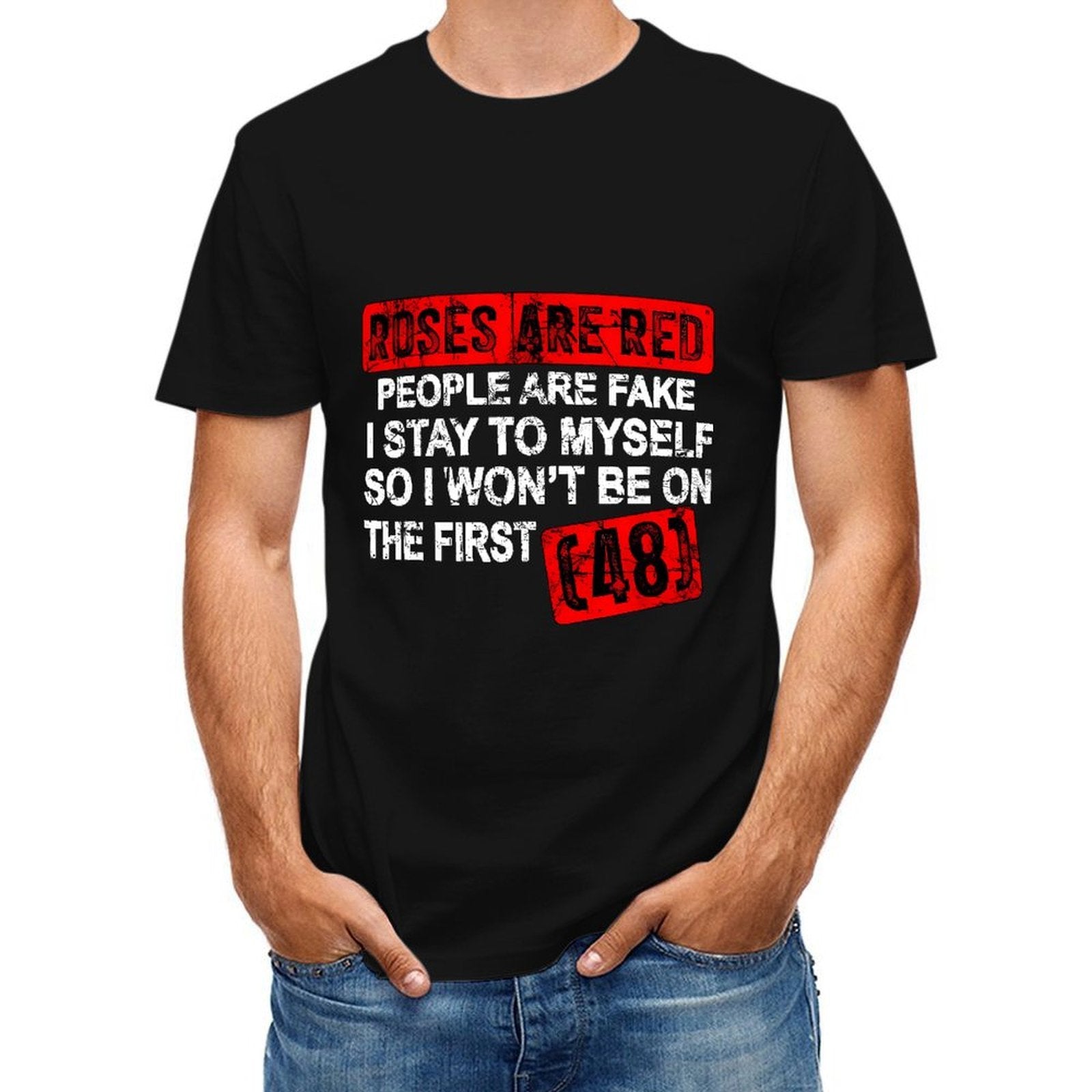Inkmay Casual Cotton T-shirt Red Roses Pattern Print With Numbers Unisex T-shirtClassic Fit Crewneck T-Shirt