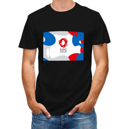 Inkmay Casual Cotton T-shirt Abstract Design With Red Blue Shapes Unisex T-shirtColorfast Heavyweight T-Shirt