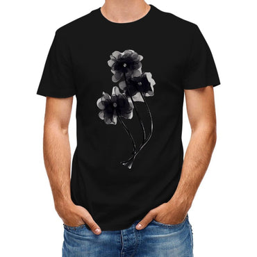 Inkmay Casual Cotton T-shirt Elegant Black And White Floral Design Unisex T-shirtRecycled Urban T-Shirt