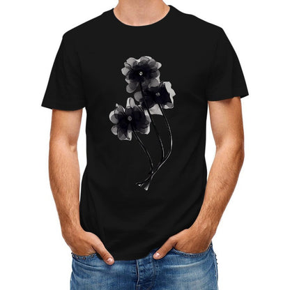 Inkmay Casual Cotton T-shirt Elegant Black And White Floral Design Unisex T-shirtRecycled Urban T-Shirt