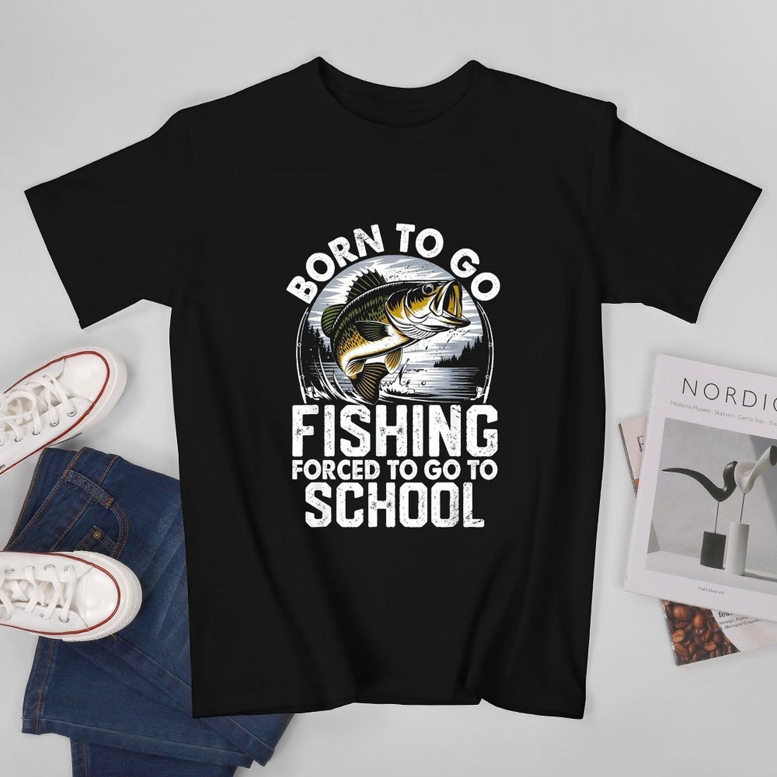 Inkmay Casual  Cotton T-shirt Born To Go Fishing Forced Unisex T-shirtComfortLine Softstyle T-Shirt