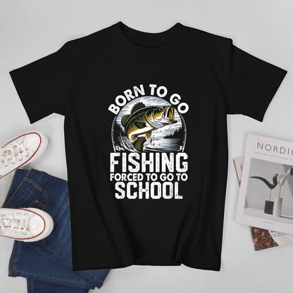 Inkmay Casual  Cotton T-shirt Born To Go Fishing Forced Unisex T-shirtComfortLine Softstyle T-Shirt