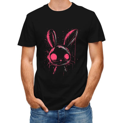 Inkmay Casual  Cotton T-shirt Stylized Rabbit Face With Pink Accents Unisex T-shirtVibrant Colors Breathable T-Shirt