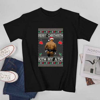 Inkmay Casual  Cotton T-shirt  Boxing Ugly Christmas With Santa Taint Unisex T-shirtSmoothWear Midweight T-Shirt