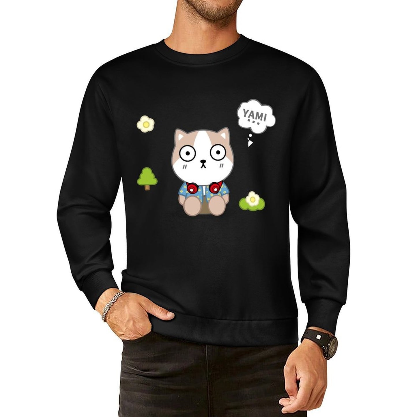 Front Patterned Long Sleeve TopCrewneck BasicSeries