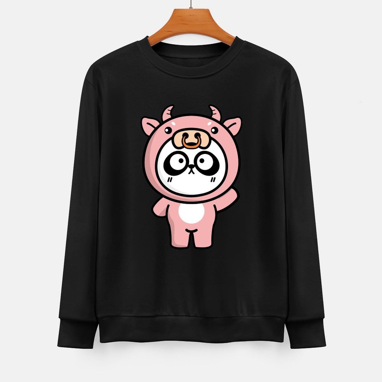  Front Patterned Long Sleeve TopVintage Crewneck