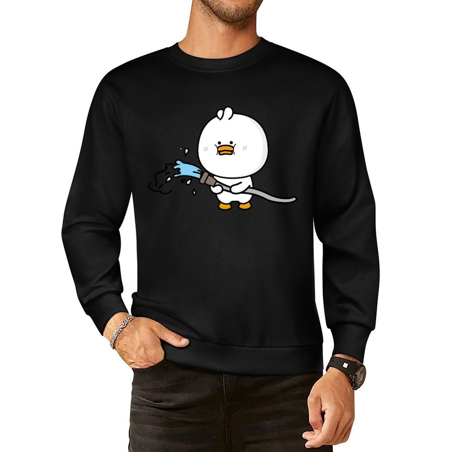 Front Patterned Long Sleeve TopModernFit Crewneck
