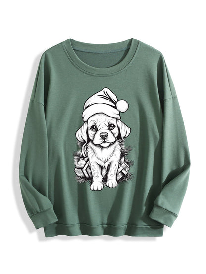Customizable Christmas-themed long-sleeved shirt with a minimalist puppy design