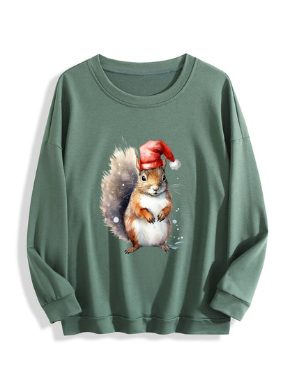 Customizable Christmas-themed long-sleeved shirt adorned with squirrels