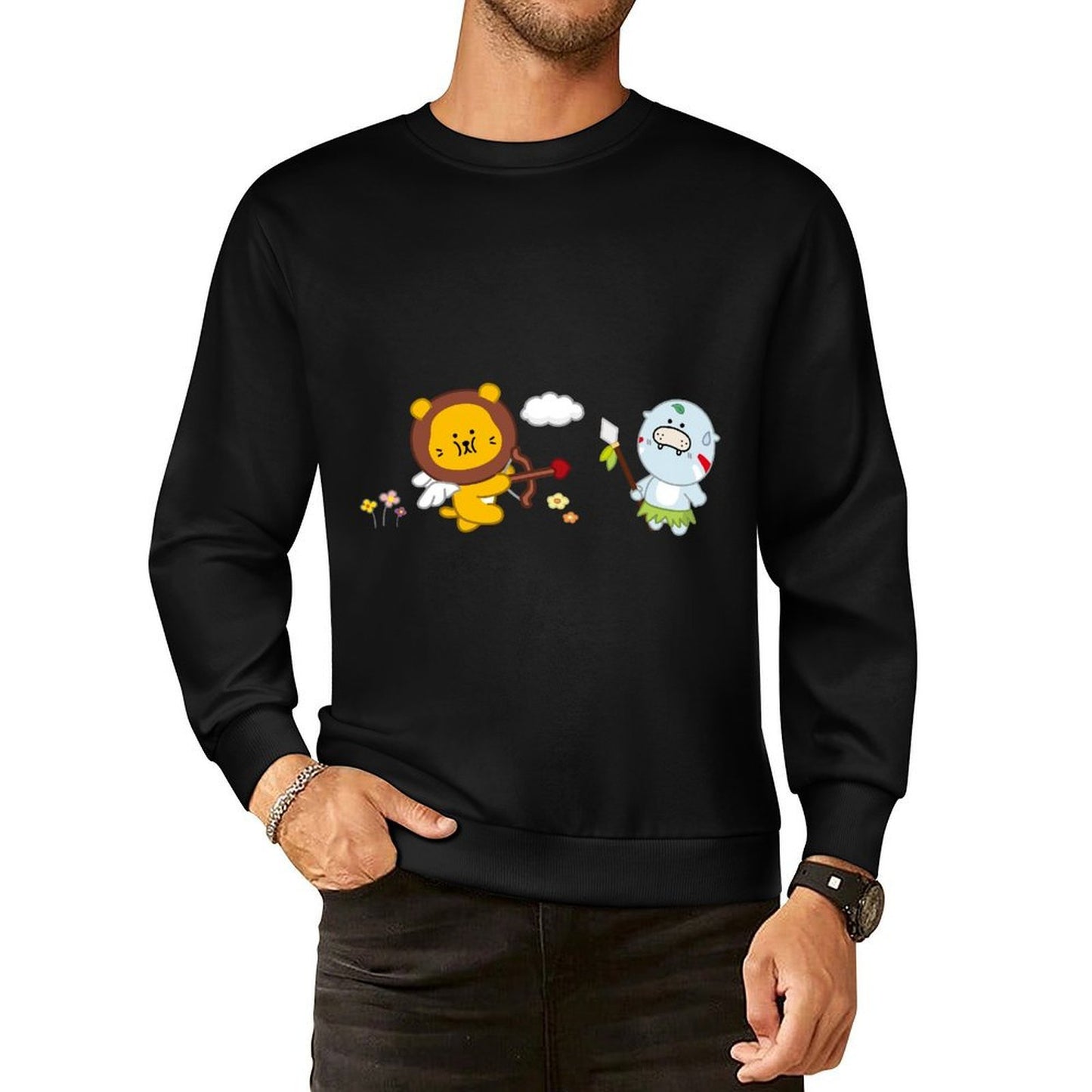 Front Patterned Long Sleeve TopMidweight Simple