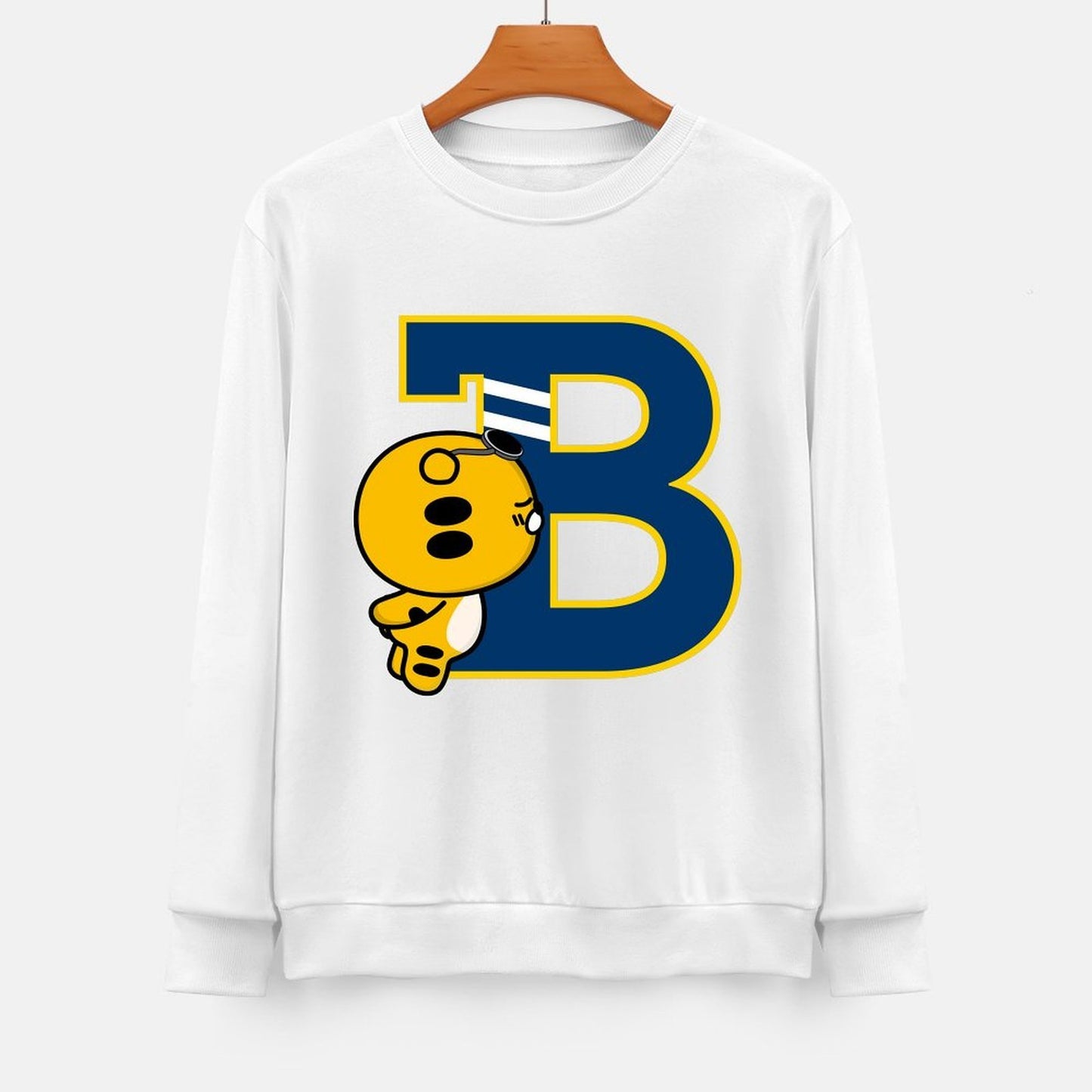 Front Patterned Long Sleeve TopOversized Double-Stitched