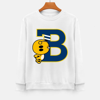 Front Patterned Long Sleeve TopOversized Double-Stitched