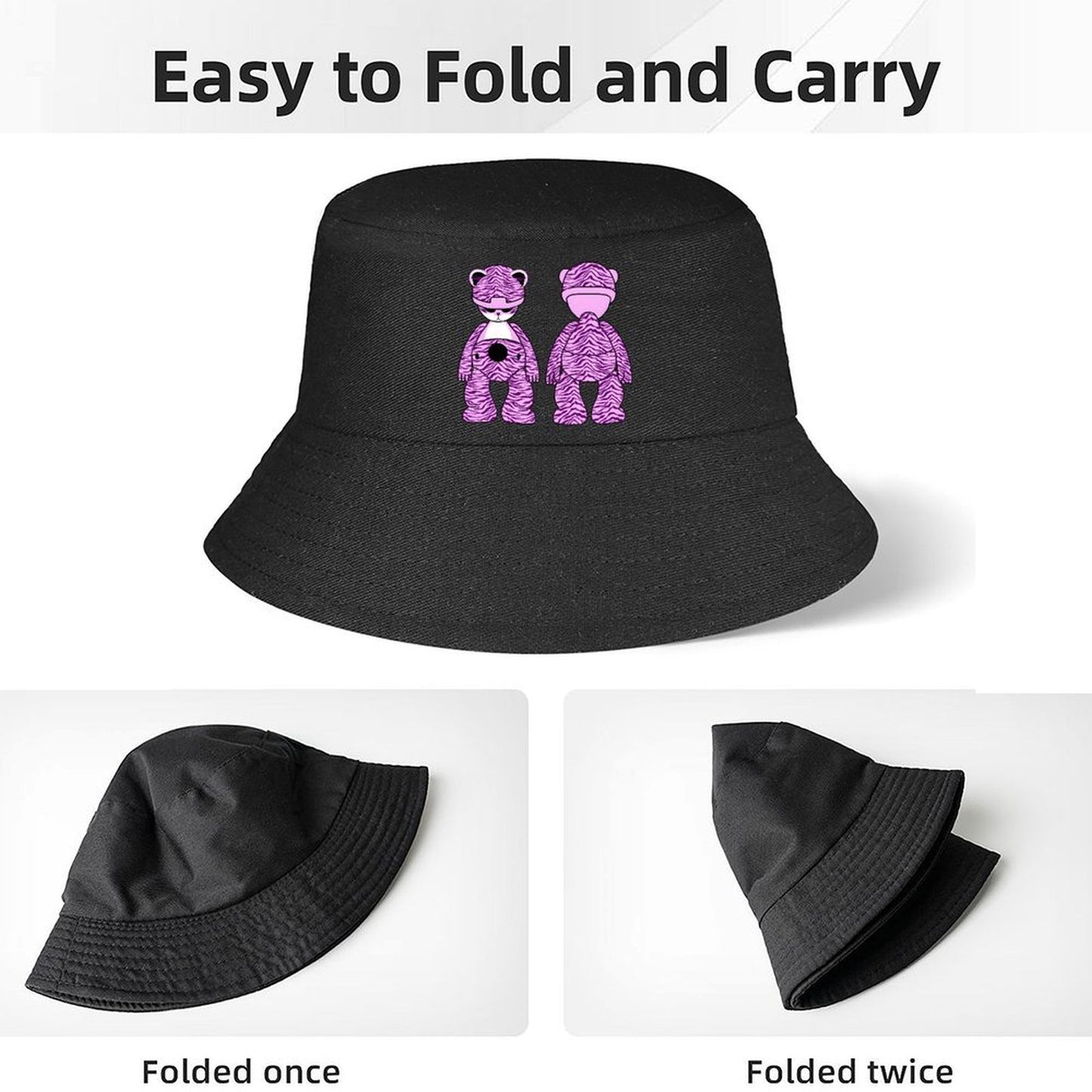 Fashion Black Bucket Hat with Graphic Artwork