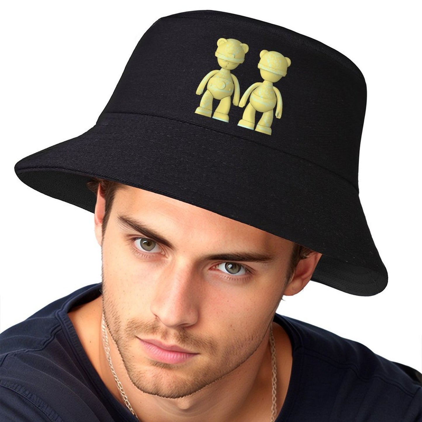 Lightweight Black Bucket Hat with Bold Print Design