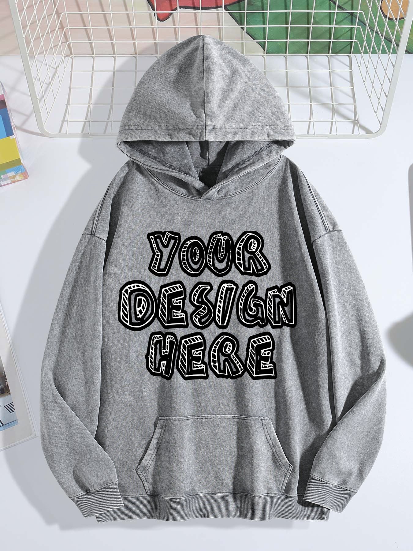 Washed Vintage Hoodie Without Drawstring - Light Gray
